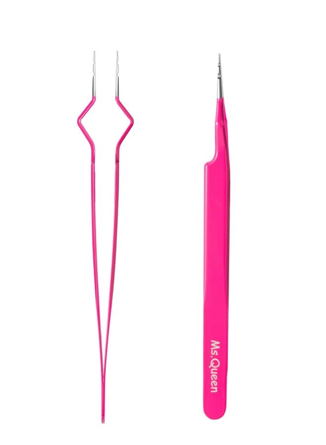 Ms.Queen Isolation Tweezers for Eyelash Extensions,V-Groove Design Precision Tip Isolation Eye Lash Tweezers,Convenient False Lash Application Tools for Lash Artist,Pink - Image 1